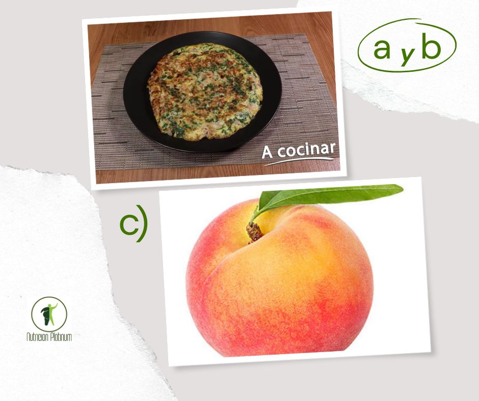 TORTILLA DE ESPINACAS Y JAMÓN SERRANO CON UN MELOCOTON TAMAÑO (PUÑO).